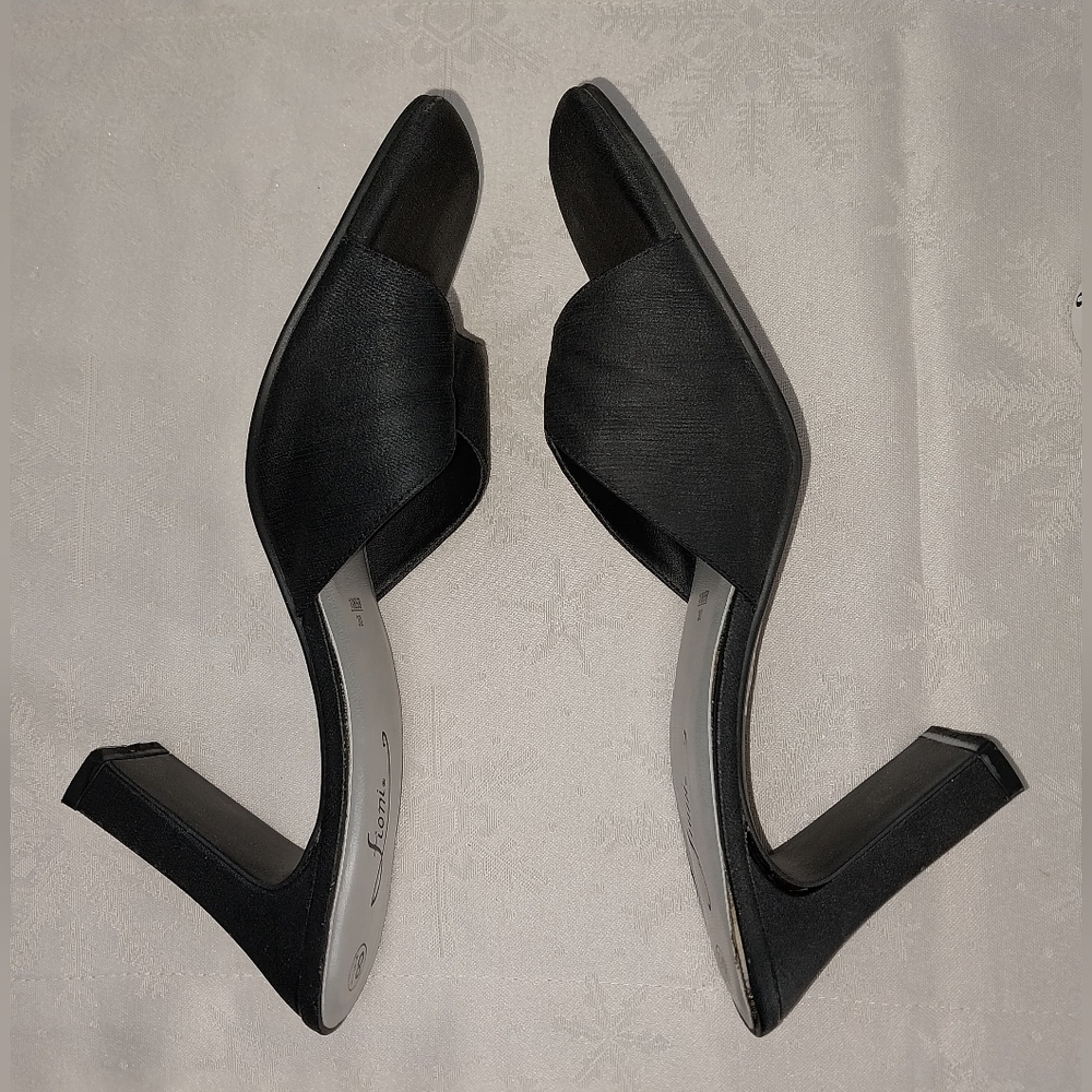 Fioni Black Square Toe 4" Block Heel Mules Slip on Sandals Size 8.5 - Picture 8 of 16